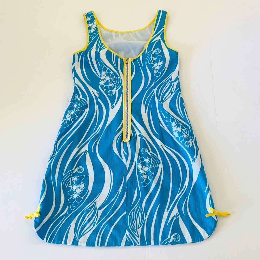 Lilly Pulitzer Delia‎ Cotton Shift Dress Joe Fish Yellow Zip sz 0 00 Waves